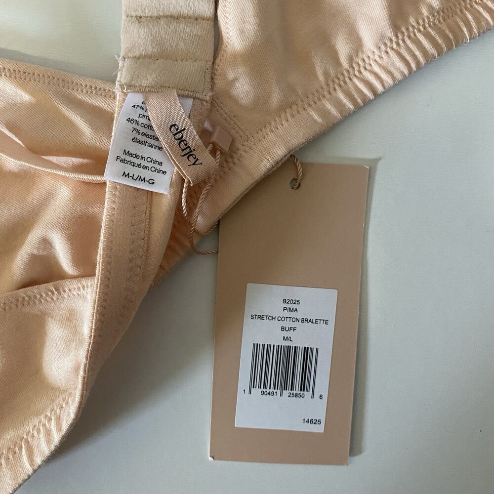 EBERJEY Pima Stretch Cotton Bralette Buff Size M/L NWT Wireless Soft Breathable - Picture 3 of 5